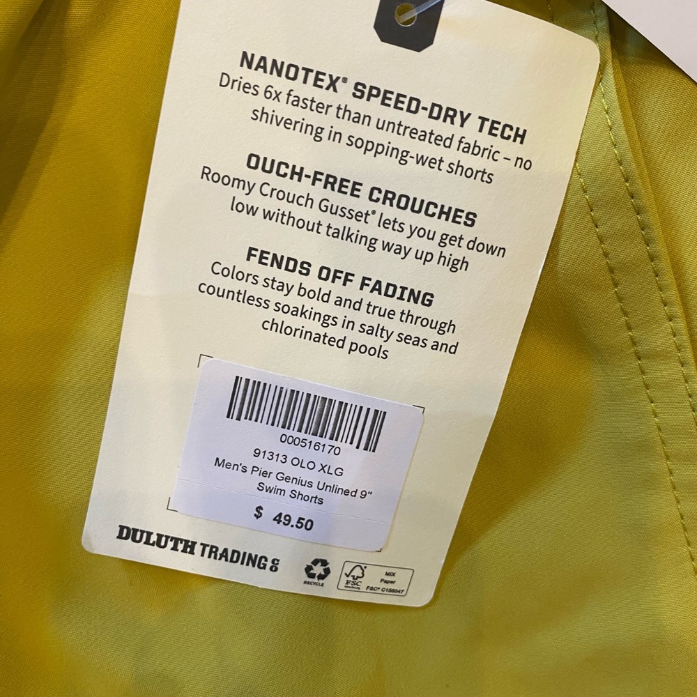 Duluth Men’s Pier Genius Unlined Yellow Swim Shorts NWT XL - Picture 6 of 8